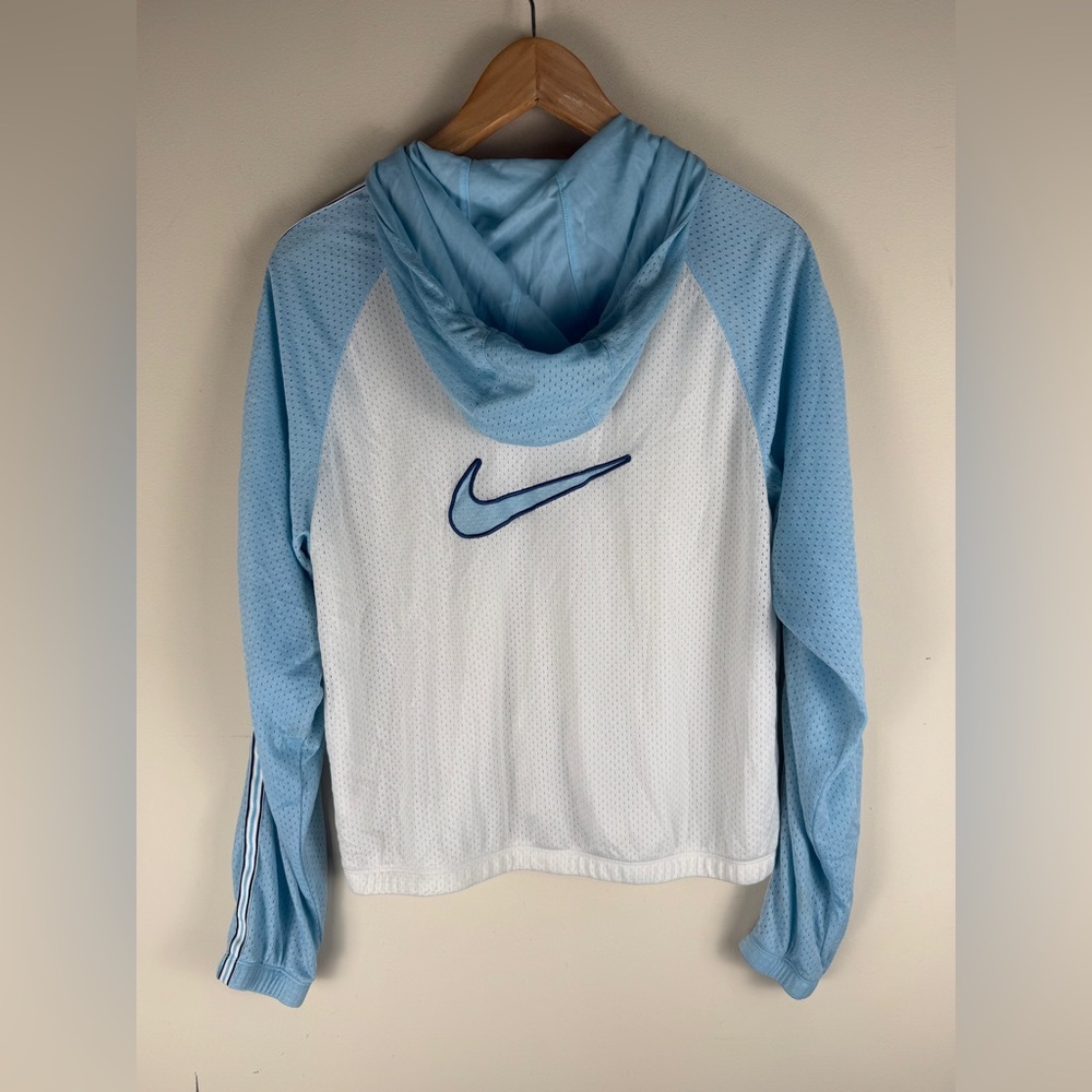 `Nike Youth Girls White/Blue Full Zip Hooded Mesh Track Jacket L (12-14) Adult S